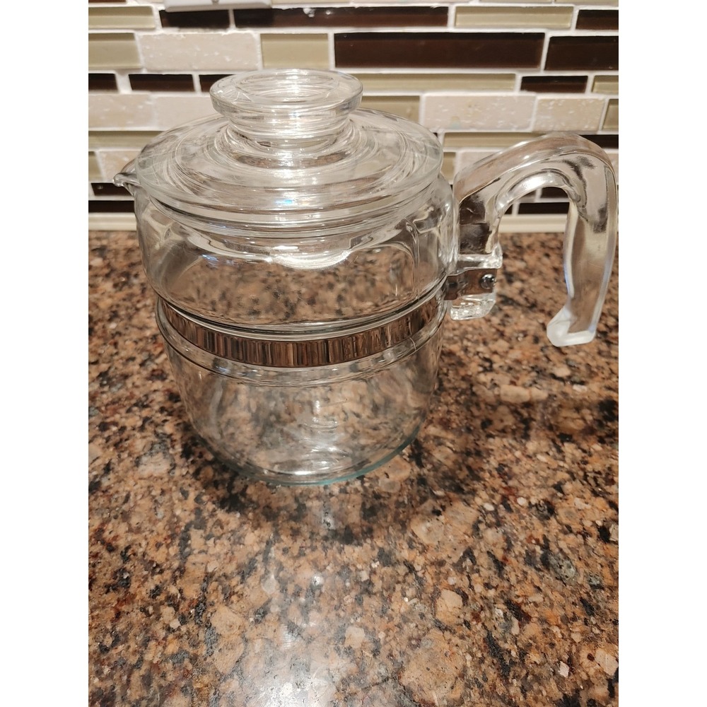 Vintage Pyrex Flameware Glass Teapot 4 Cup Stovetop Tea Kettle with Lid Clear